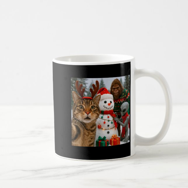 Mug Funny Christmas Cat Selfie With Bigfoot Alien &amp (Droite)