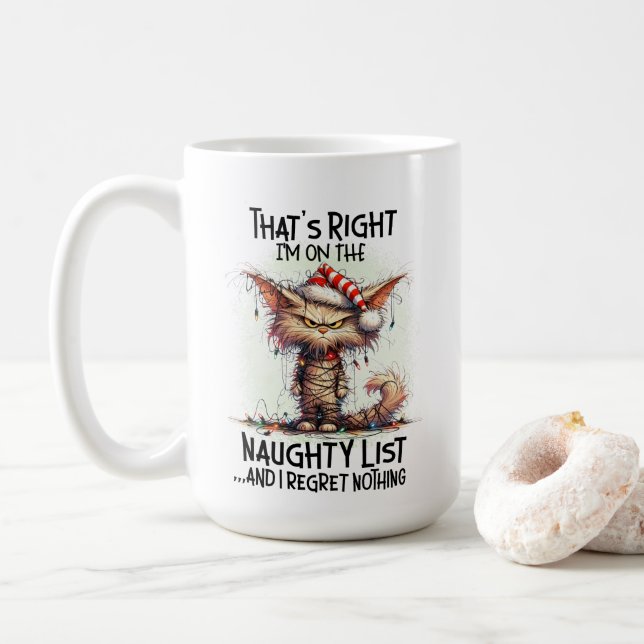Mug Funny Christmas Cats Naughty List (Avec donut)