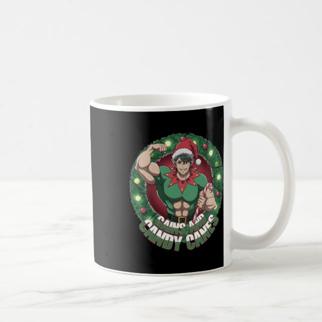 Mug Funny Christmas Elf Gym Workout Gains And Candy Ca (Droite)