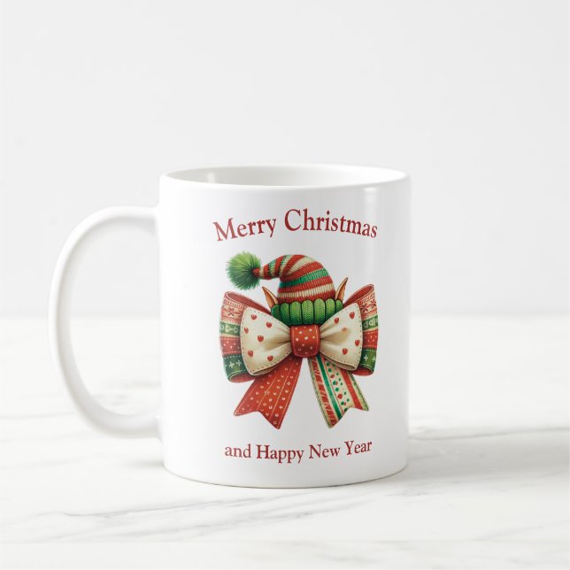 Mug Funny Christmas rustic bow with elves shoes (Gauche)
