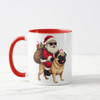 Mug Funny Christmas Santa Riding Pug