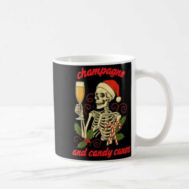 Mug Funny Christmas Skeleton Champagne And Candy Canes (Droite)