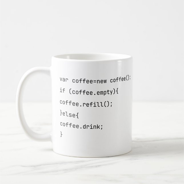 Mug Funny Coding var coffee = new Coffee() Programmers (Gauche)