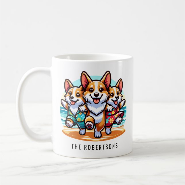 Mug Funny Corgis Danser sur une plage Personnalisé (Gauche)