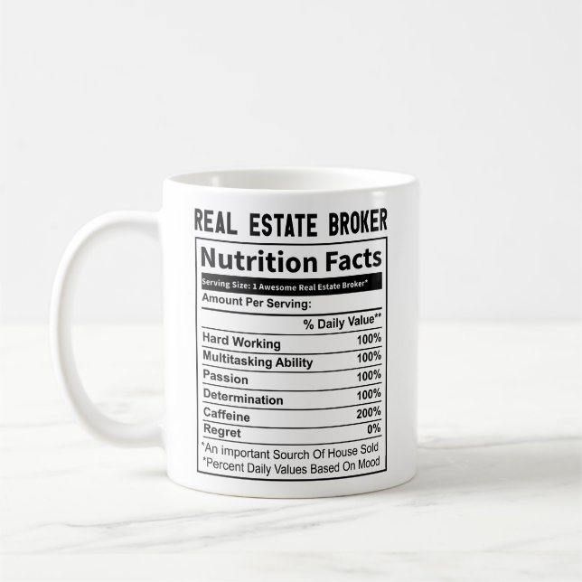 Mug Funny Courtier immobilier Realtor Nutrition Fiches (Gauche)
