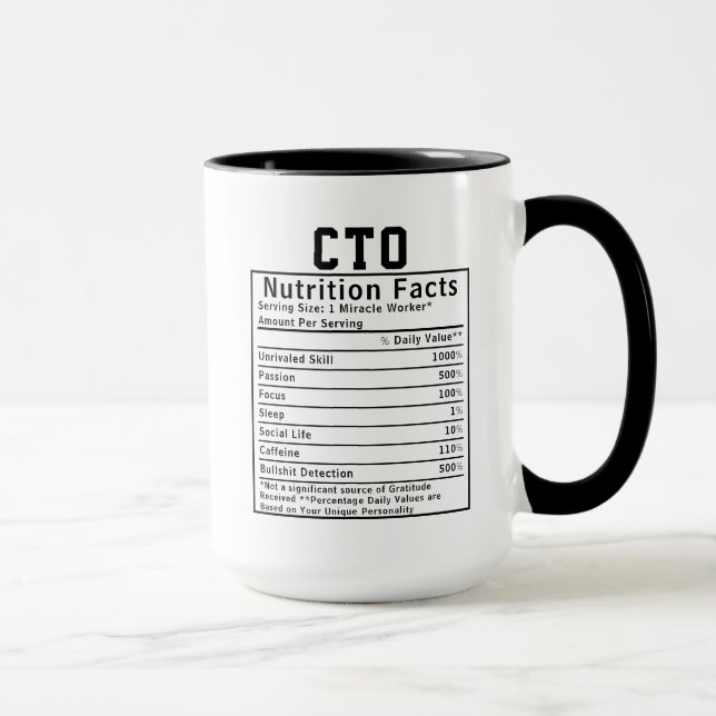 Mug Funny CTO Nutrition Facts IT Executive Gift (Droite)