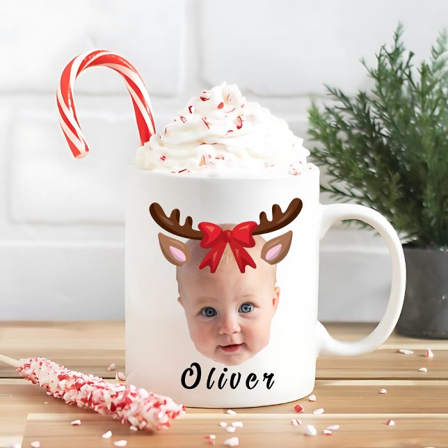 Mug Funny Custom Baby Visage photo Reindeer de Noël (Créateur téléchargé)