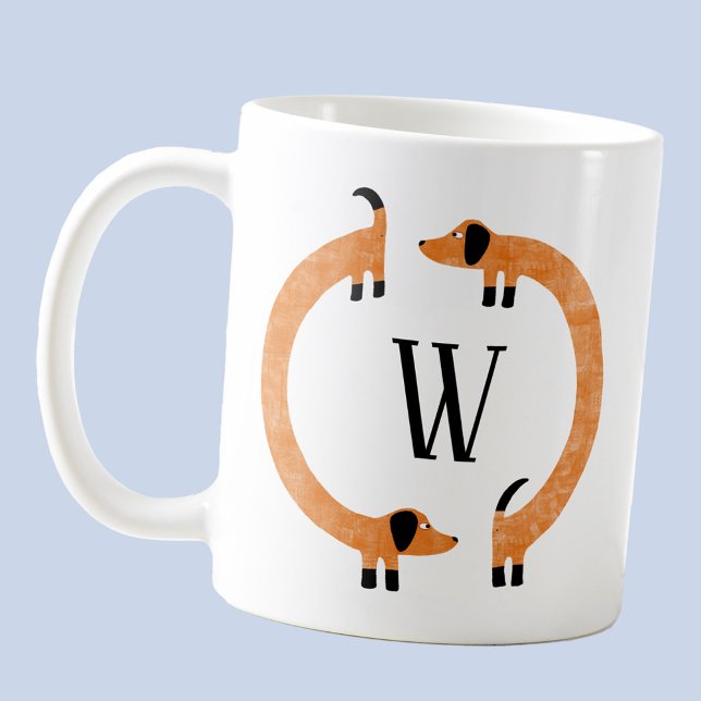 Mug Funny Dachshund Saucisse Chien Monogramme (Fun Dachshund Wiener Sausage Dog personalized monogram initial coffee mug)