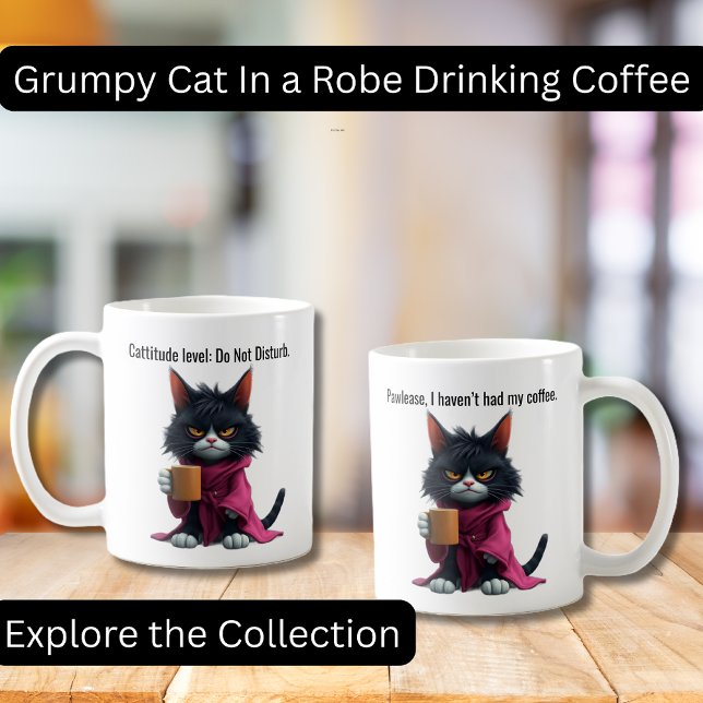 Mug Funny Grumpy cat dans un Robe et café Black Cat (Start your day with a whole lot of mood and just the right amount of caffeine. This hilarious mug fe)