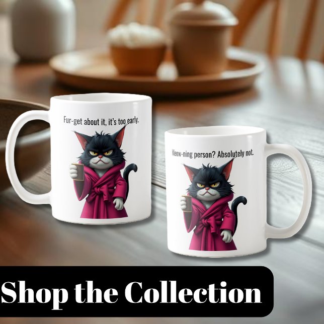 Mug Funny Grumpy chat dans un chat Robe et Coffee-Blac (Grumpy Cat-Funny Cat mug-Black cat with a robe and coffee-Funny Coffee Mug-Gifts for Cat Lovers)