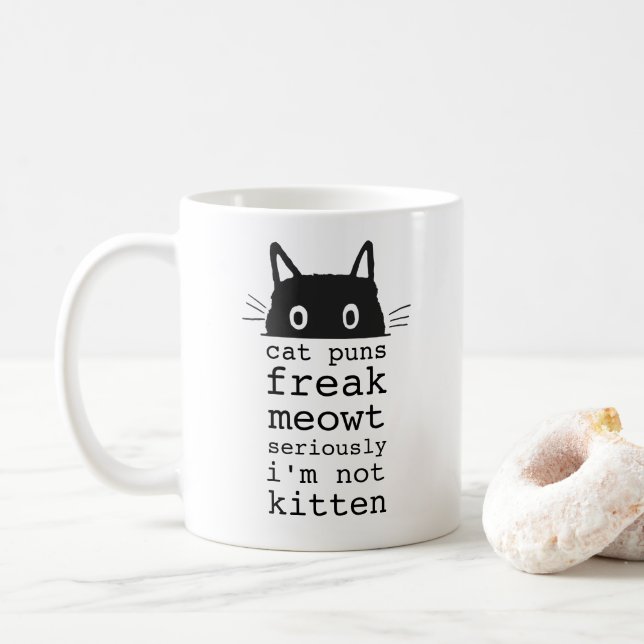 Mug Funny Hilarique Chat Puns Freak Meowt (Avec donut)