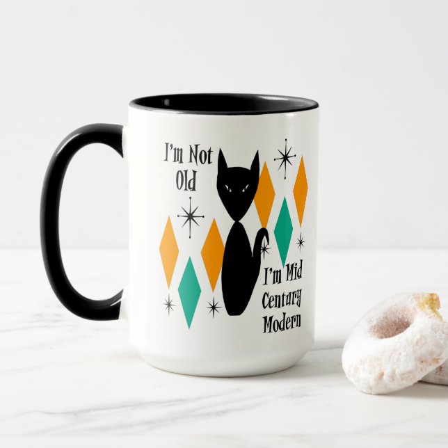 Mug Funny I'm Not Old I'm Mid Century Modern Black Cat (Avec donut)