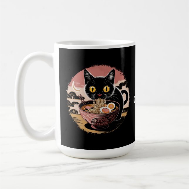 Mug Funny Kawaii Chat Manger Ramen nouilles mignonnes  (Gauche)