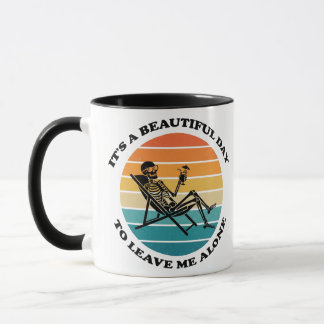 Mug Funny "Leave Me Alone" Retro Skeleton Sarcastic