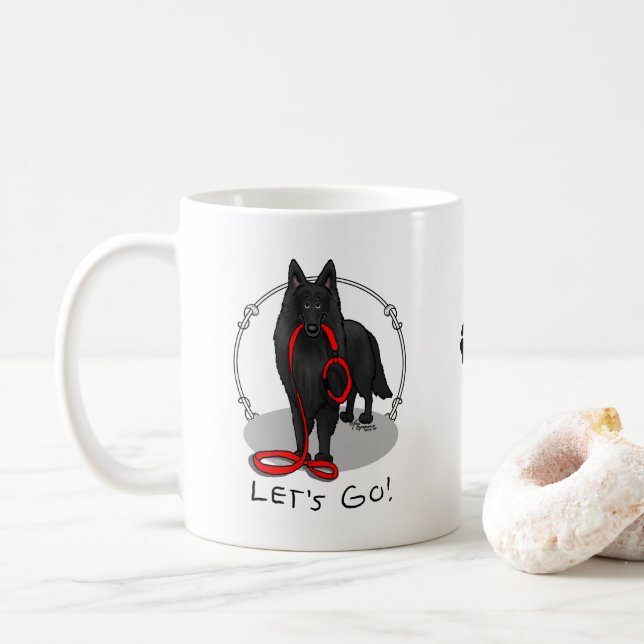 Mug Funny Let's Go! Walk Belgian Sheepdog (black 1) (Avec donut)