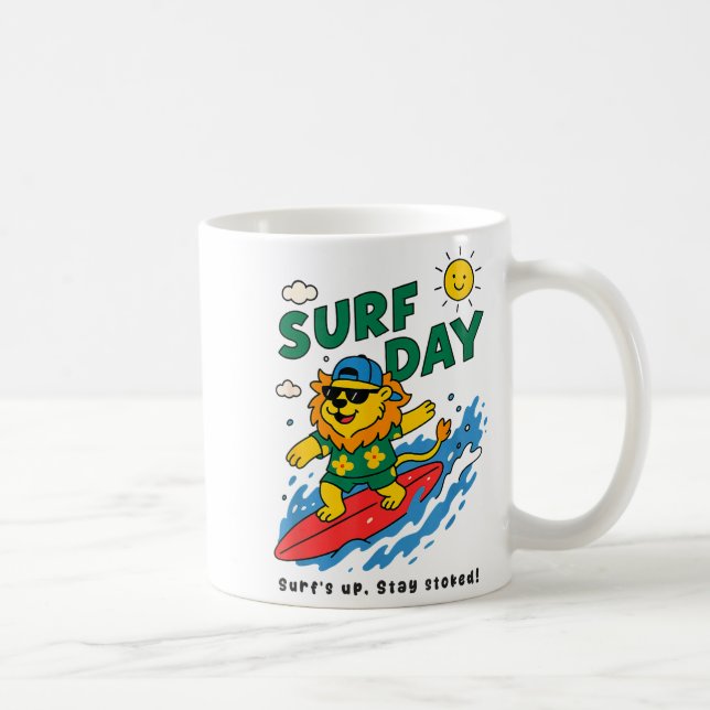 Mug Funny Lion Surfing Summer Vacation Surf Day Boys G (Droite)