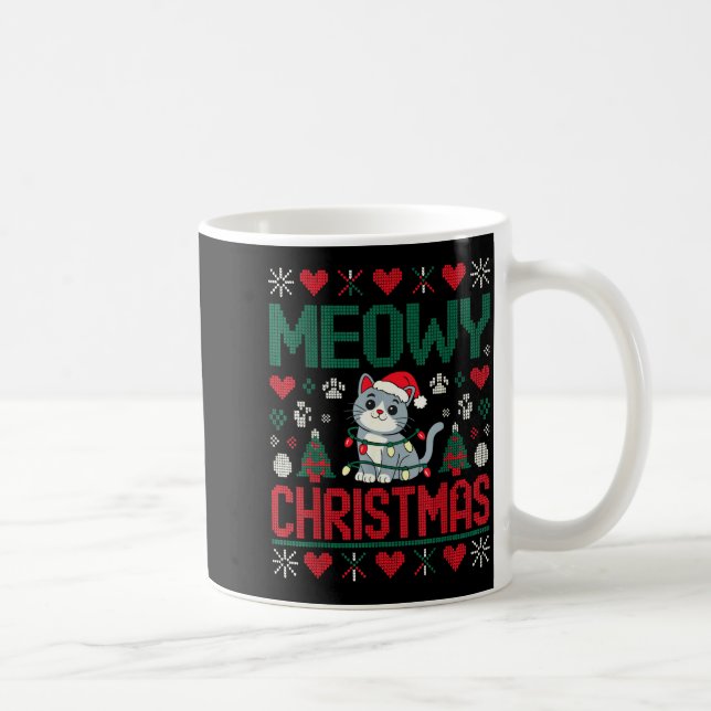 Mug Funny Meowy Christmas Ugly Xmas Cute Lights Cat Sa (Droite)