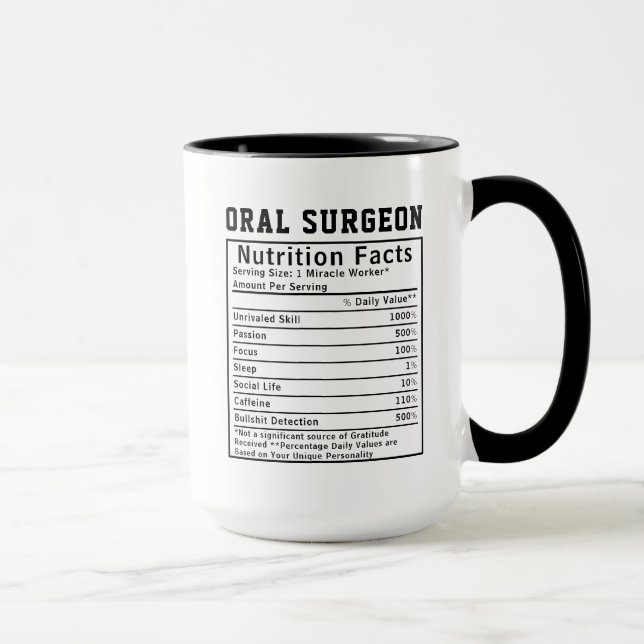 Mug Funny Oral Surgeon Nutrition Facts Staff Worker (Droite)