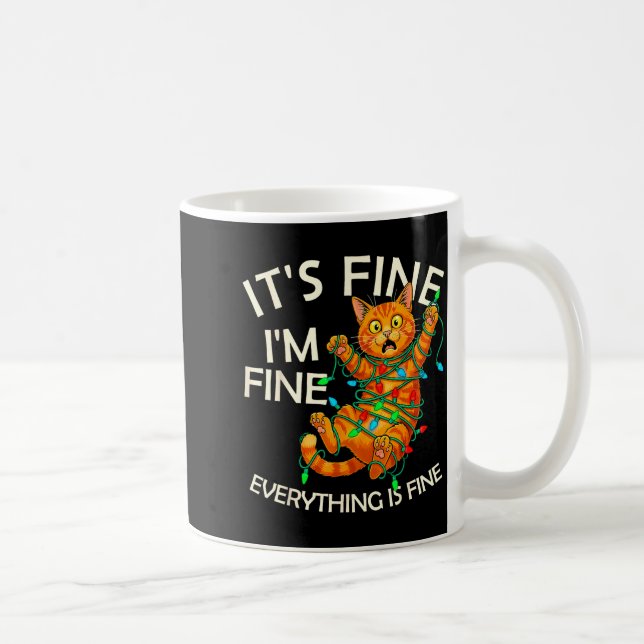 Mug Funny Orange Cat Christmas Light It's Fine I'm Fin (Droite)
