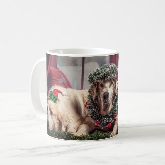 Mug Funny Photo Dogs in Christmas Antlers and Headwear (Devant gauche)