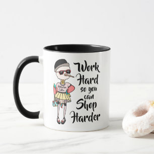 Mug Funny Pink Kawaii Bird Word Hard Shop Harder
