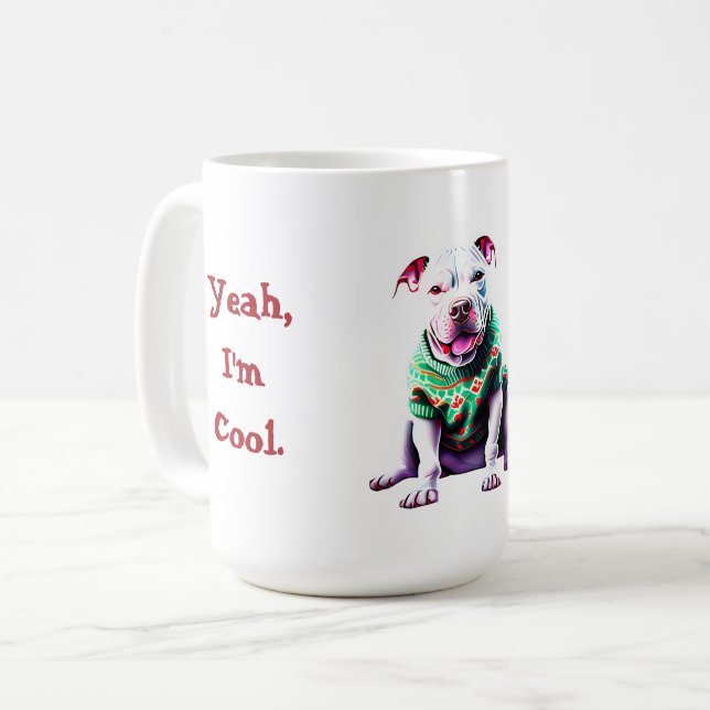 Mug Funny Pit Bull dans le pull de Noël (Devant gauche)