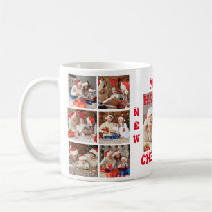 Mug FUNNY PLEIN PHOTO COLLAGE MERRY CHRISTMAS blanc