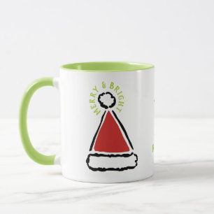 Mug Funny Red Santa Chapeau Merry & Bright Typographie