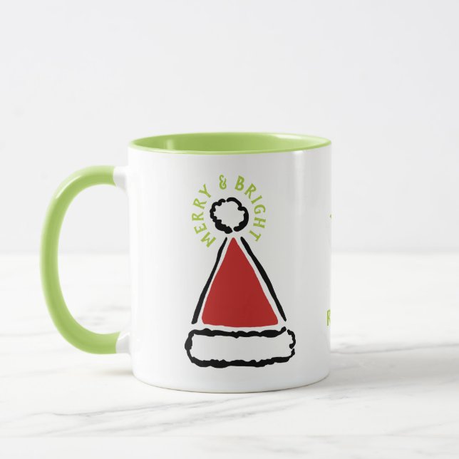 Mug Funny Red Santa Chapeau Merry & Bright Typographie (Gauche)