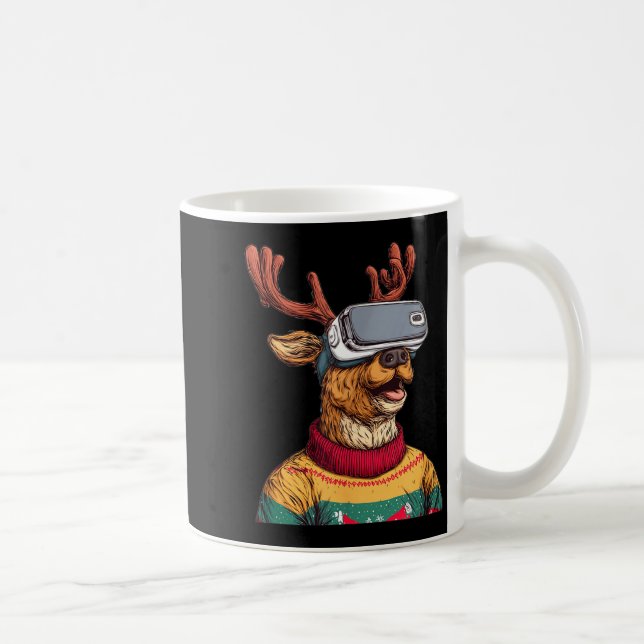 Mug Funny Reindeer In Christmas Sweater And Vr Headset (Droite)