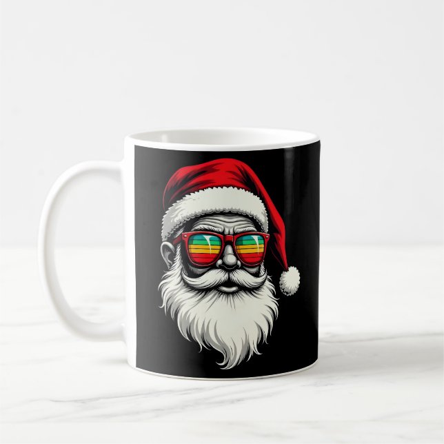 Mug Funny Santa Face Retro Sunglasses Christmas  (Gauche)