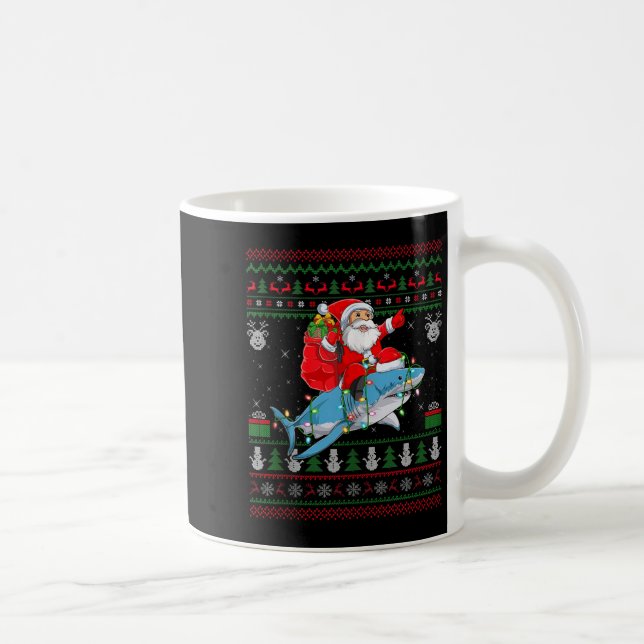 Mug Funny Santa Riding Shark Ugly Christmas Sweaters S (Droite)