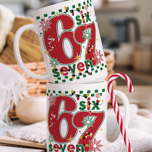 Mug Funny Six Seven 67 6 7 Meme Fun Christmas 15 oz (Funny Christmas six seven 67 6 7 meme trendy retro Xmas santa lights holiday humor coffee mug gift)