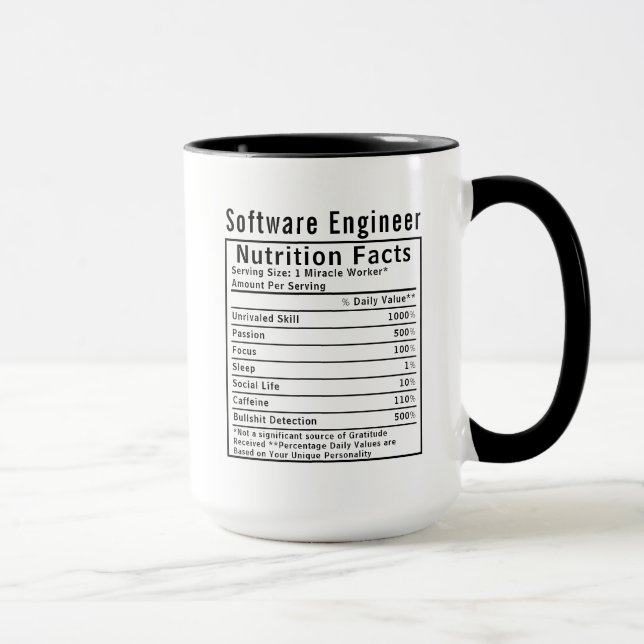 Mug Funny Software Engineer Nutrition Facts Tech Gift (Droite)