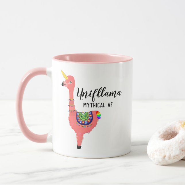Mug Funny Unicorn Flamant rose Llama Inspirant Uniflla (Avec donut)