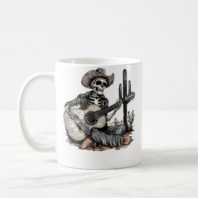 Mug Funny Western Skeleton Cowboy Playing Guitar Count (Gauche)