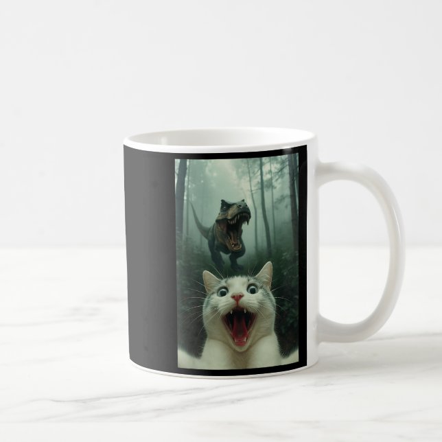 Mug Funny White Cat Selfie With T-rex Dinosaur, Cat Ki (Droite)