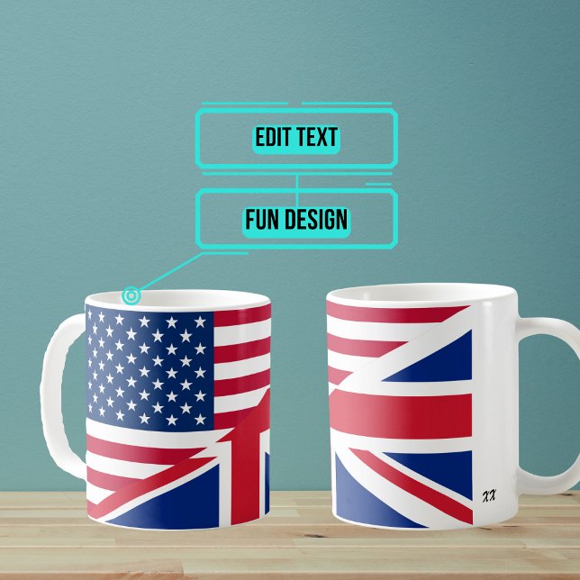 Mug fusionné américain et britannique (This design combines the USA stars and stripes with the aspects of the Union Jack.)