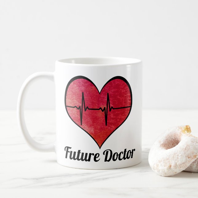 Mug Futur docteur - coeur rouge de l'aquarelle ECG (Avec donut)