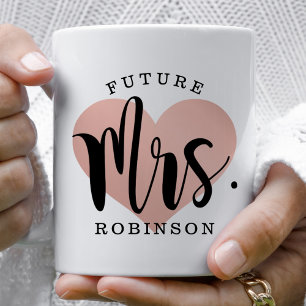Mug Futur Mme Rose Gold Heart Monogramme de mariage pe