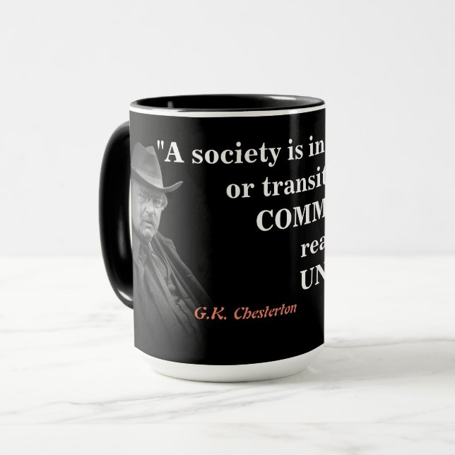 Mug  G.K. Citation De Chesterton Sur Une Société En Dé (Devant gauche)