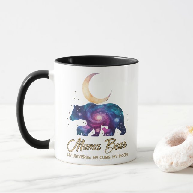 Mug Galaxy Mama Bear & Cubs Moon Silhouette (Avec donut)