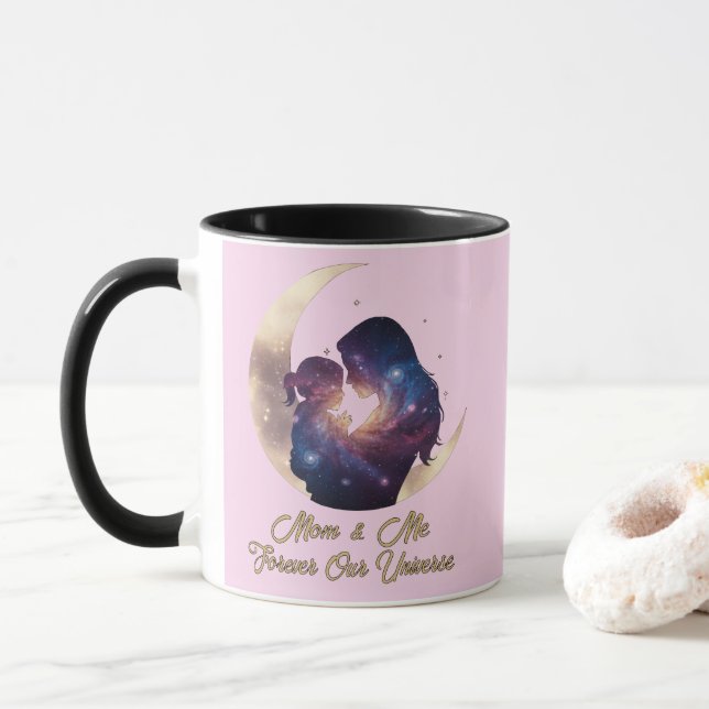 Mug Galaxy Mama & Child Silhouette Moon Art (Avec donut)