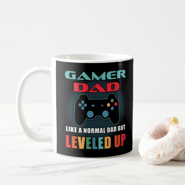Mug Gamer Papa Cadeau Normal Papa Levelup Fête des pèr (Avec donut)