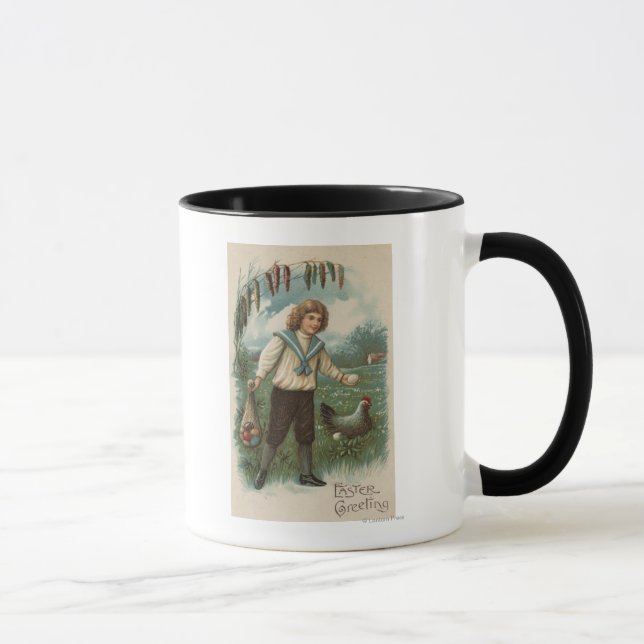 Mug Garçon avec panier à oeufs de Pâques tenant l'oeuf (Droite)