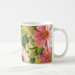 Mug Garden Pink Coneflowers Vert Feuille Art original