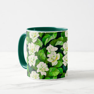 Mug Gardenias blanches et Feuilles verts de Jade