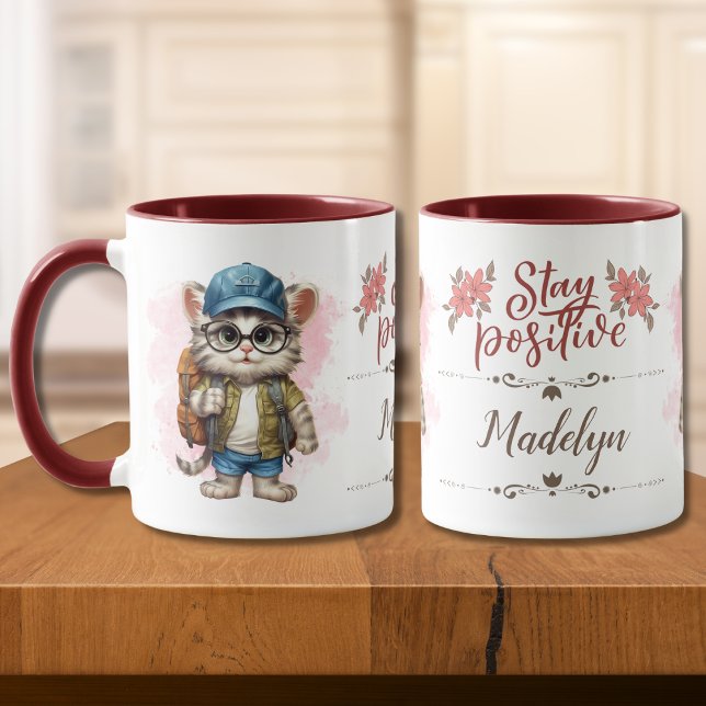 Mug Garder le sac à dos de chat positif personnalisé (Créateur téléchargé)