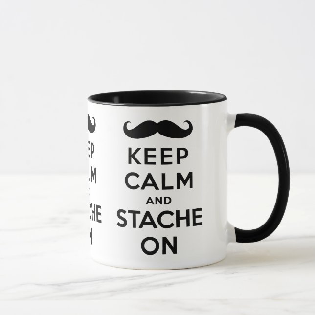 Mug Gardez le calme et le stache sur le noir (Droite)