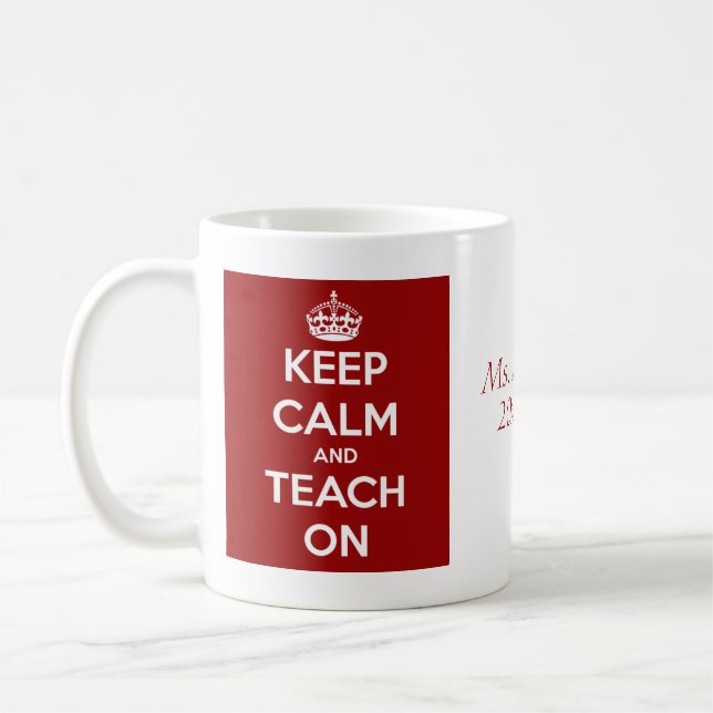 Mug Gardez le calme et l'enseignez sur le rouge (Gauche)
